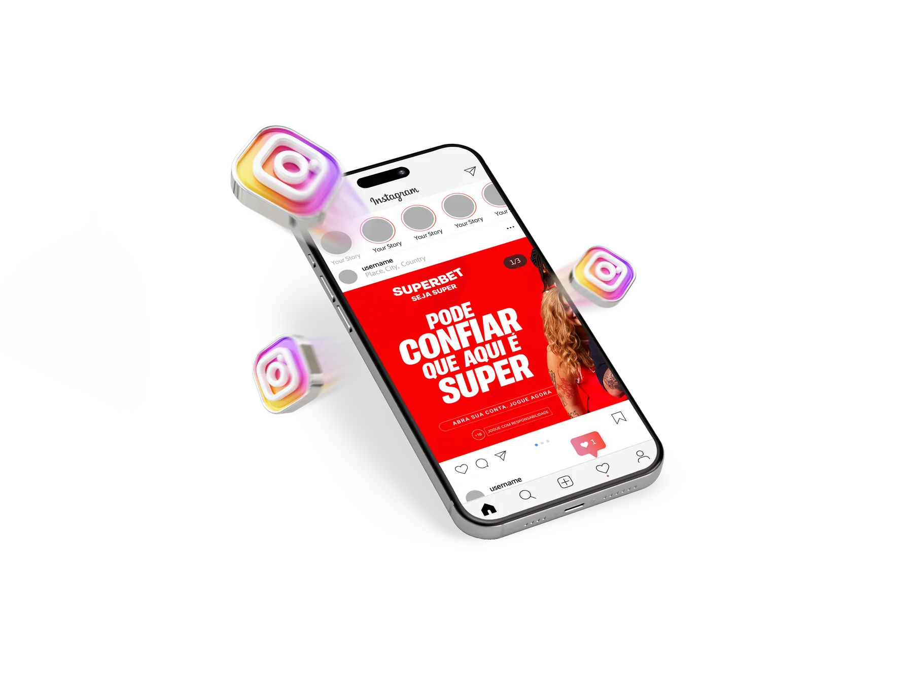 A phone displaying an Instagram story ad for a sportsbook promotion
