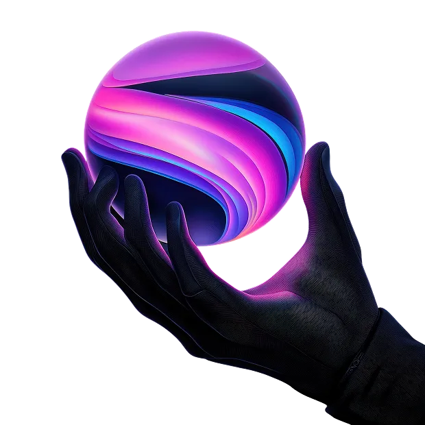 A hand holding a glowing, swirling sphere