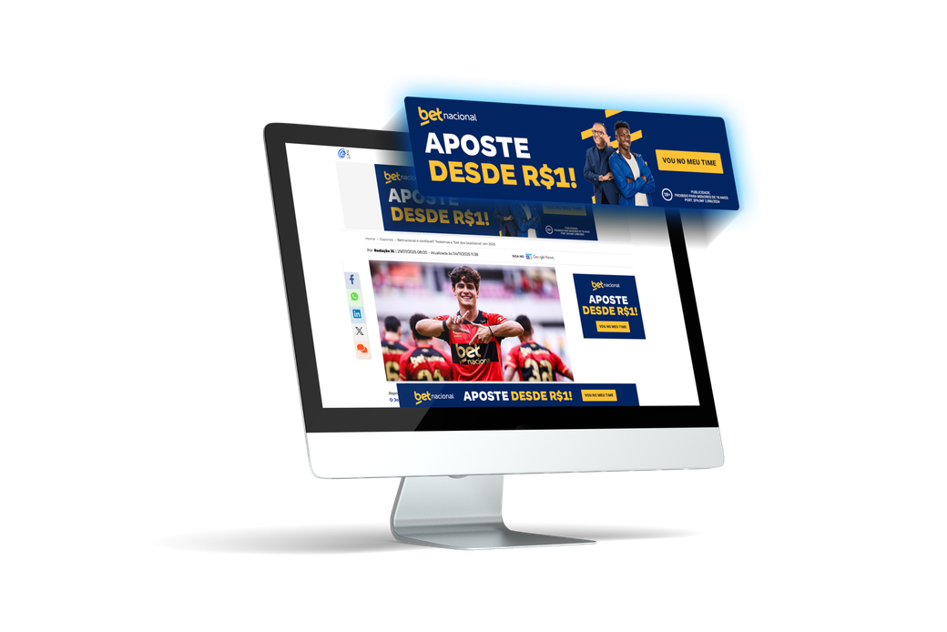 A desktop monitor showing a sports news article with an operator's betting ad placed alongside it